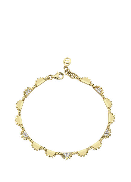 Half Moon Motif Diamonds Women's Gold Bracelet