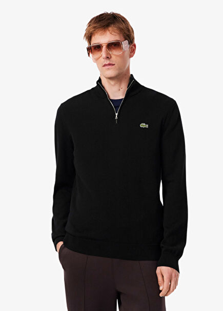 Siyah Dik Yaka Regular Fit Uzun Kollu Erkek Triko Kazak