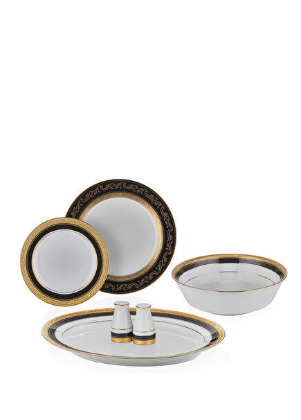 Crestwood Cobalt Gold Porcelain 29 Piece Dinner Set for 12 People