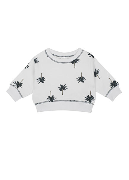 Beyaz Palmiye Desenli Erkek Bebek Sweatshirt
