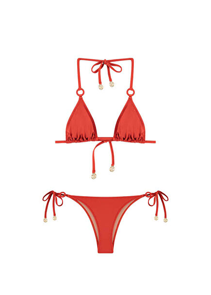 Maia Rust Triangle Women's Bikini Set with Ring Accessories