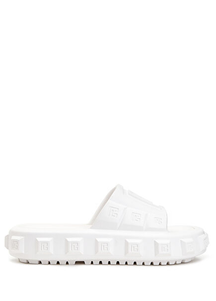 White Logo Detailed Men's Slippers