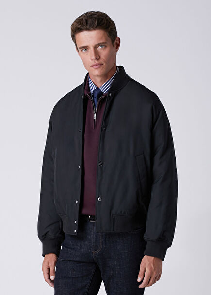 Siyah Dokuma Bomber Mont