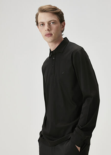 Comfort Fit Black Polo Sweatshirt