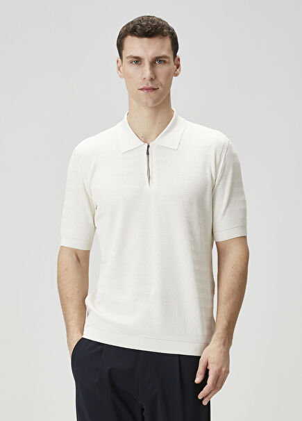 Beyaz Polo Yaka Yün Triko