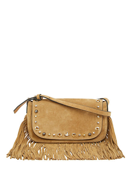 Camel Tasseled Stud Women's Leather Bag