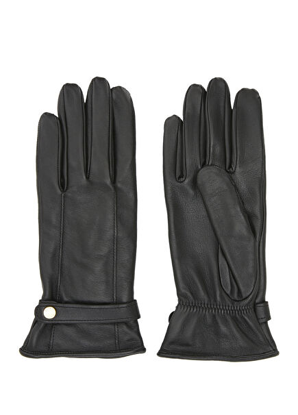 Siyah Kadın Deri Eldiven