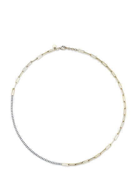 Blended Pırlanta Taşlı 14 Ayar Rose Gold Kadın Kolye