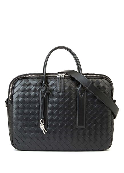 Black Knit Textured Leather Briefcase