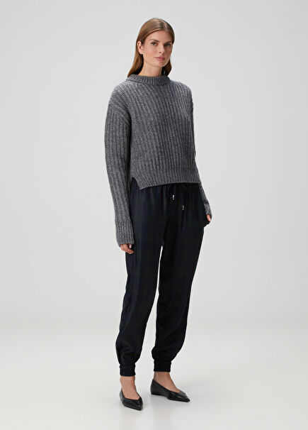 Navy Blue Green Plaid Wool Trousers