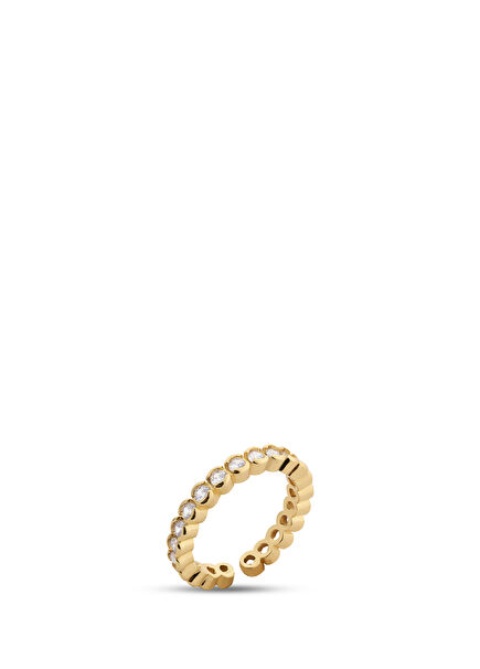Gold Sequined Stone-Encrusted Gold-Plated Women's Ring