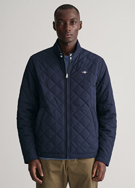 Navy Blue Quilted Stand-Neck Men's Windbreaker