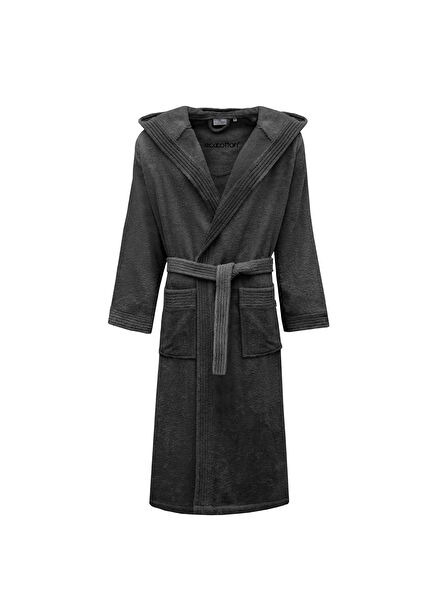 New 100% Organic Cotton Diamond-Patterned Anthracite Men's Bathrobe