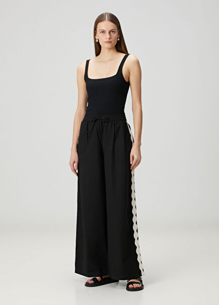 Siyah Keten Plaj Pantolonu