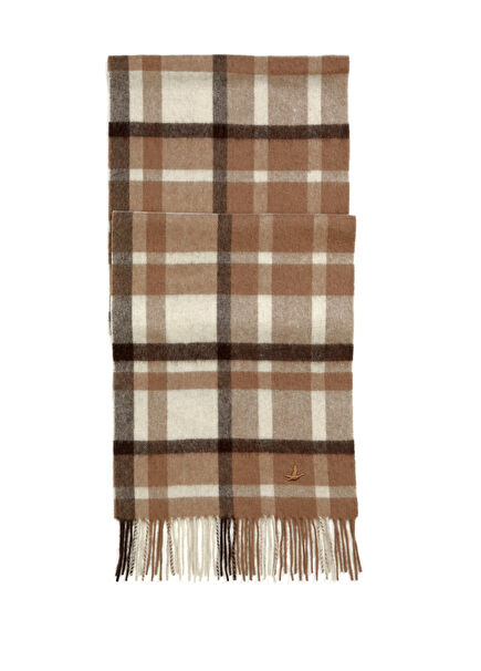 Beige Plaid Men's Wool Scarf
