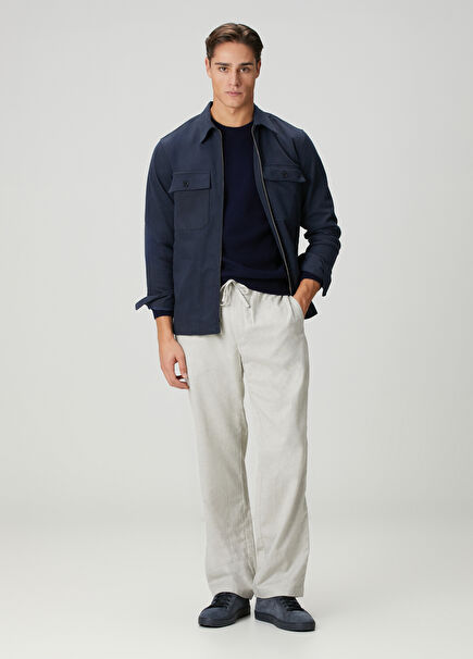 Beige Waist Corded Trousers