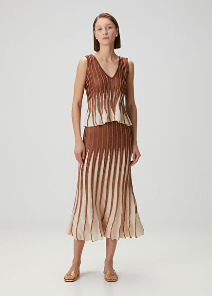 Brown Glitter Midi Knit Skirt