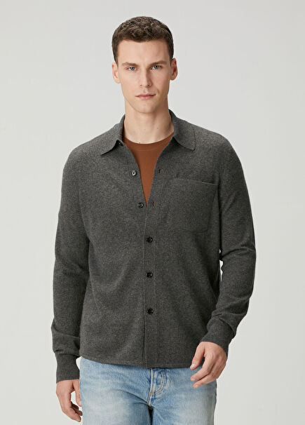 Dark Grey Wool Knit Cardigan