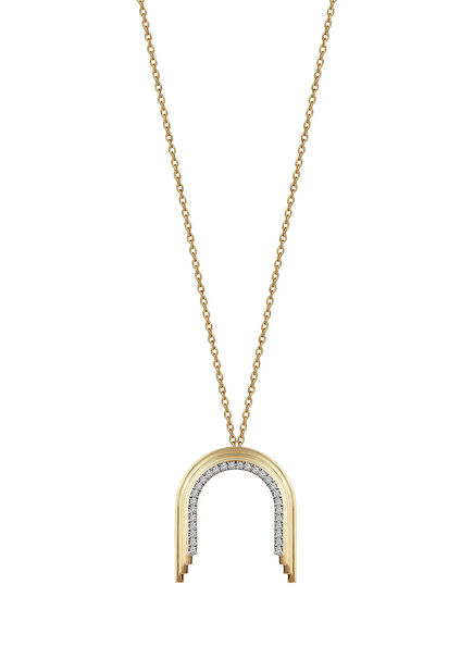 Büyük Concave Arch Pırlantalı Kadın Altın Kolye