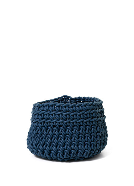 Cilindro Mavi Örgü Dokulu Sepet