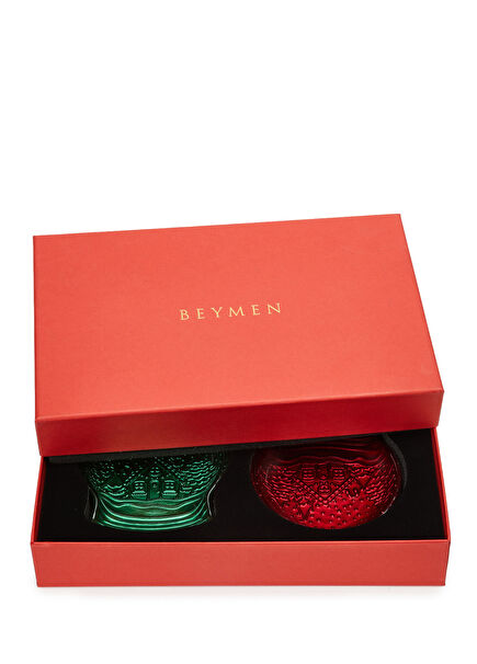 Snowglobe Yeşil Kırmızı Mini 2li Cam Tabak Seti