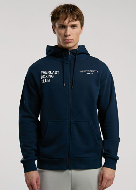 Lacivert Fermuarlı Boxing Club Regular Kapüşonlu Erkek Sweatshirt