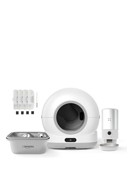 Smart Automatic Cat Toilet Steel Food Bowl with Camera and Steel Water Dispenser Set of 4 Pet Products