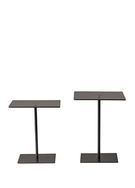 Elegante Siyah & Füme Cam 2'li Yan Sehpa