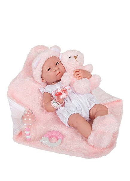 Pink Bear and Realistic Newborn Toy Girl Doll 39 cm