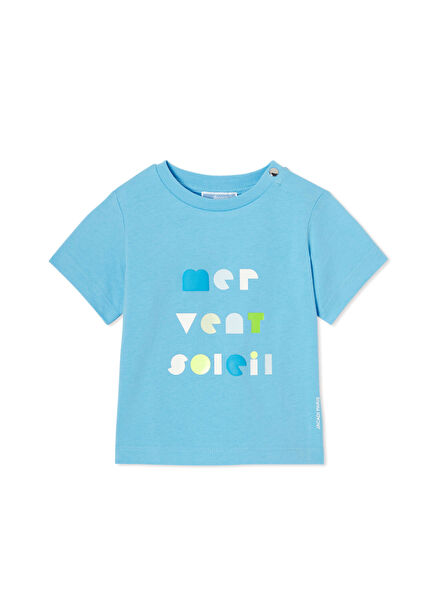 Baskılı Mavi Kısa Kollu Erkek Bebek T-Shirt