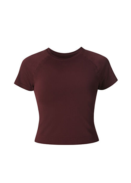 Athlete Crop Seamless Workout Burgundy Short Sleeve Women's Sports T-Shirt