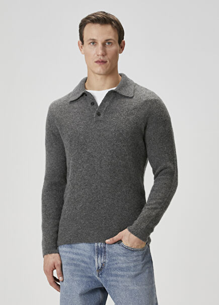 Gri Polo Yaka Yün Triko