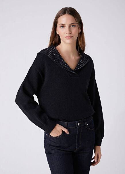 Navy Blue Hotfix Sweater