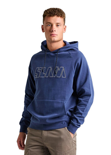 Blue Logo Detailed Men's Hooded Sweatshirt