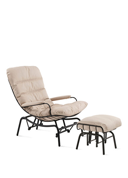 Yeke Taş Siyah Deri Puflu Sallanır Tv Koltuğu