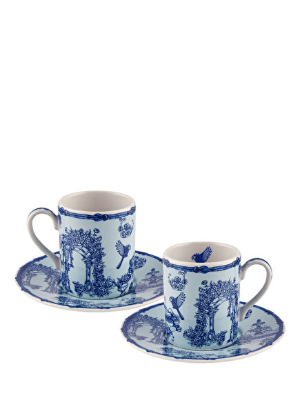 Fontana Blue Patterned Porcelain 2-Piece Coffee Cup and Saucer Set