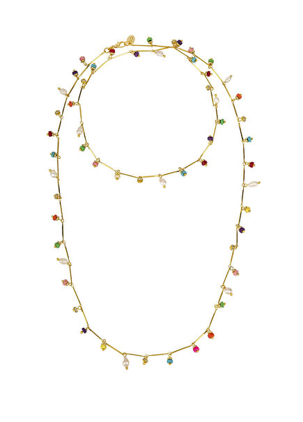 Dancing Disco Rainbow Sparkle Uzun Altın Kaplama Kadın Kolye