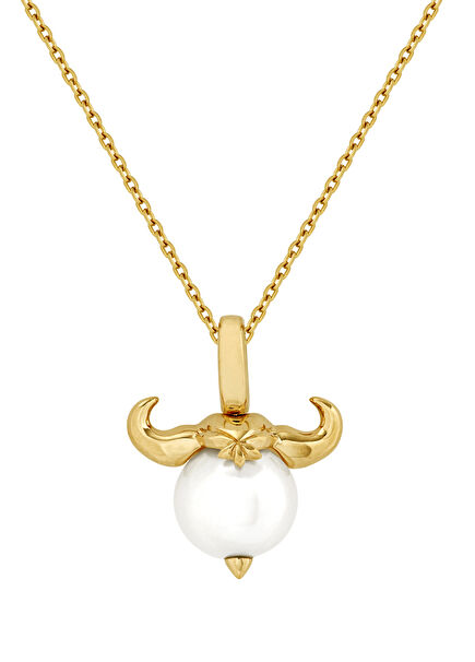 Bull Shaped Pearl Women's Gold Necklace