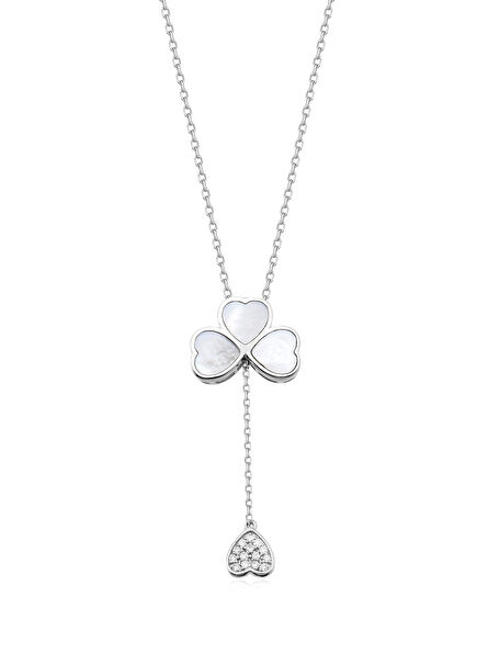 Clover Heart Beyaz Opal Kadın Altın Kolye