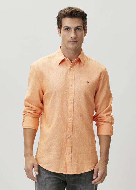Regular Fit Orange Linen Shirt