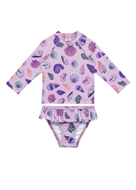 Coastal Gem UV Protection Long Sleeve Baby Girl Swimsuit Set