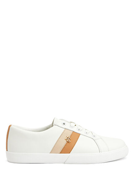 Beige White Women's Leather Sneakers