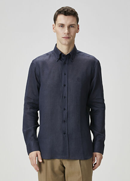 Navy Blue Linen Shirt