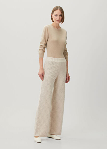 Cream Cable Knit Cashmere Pants