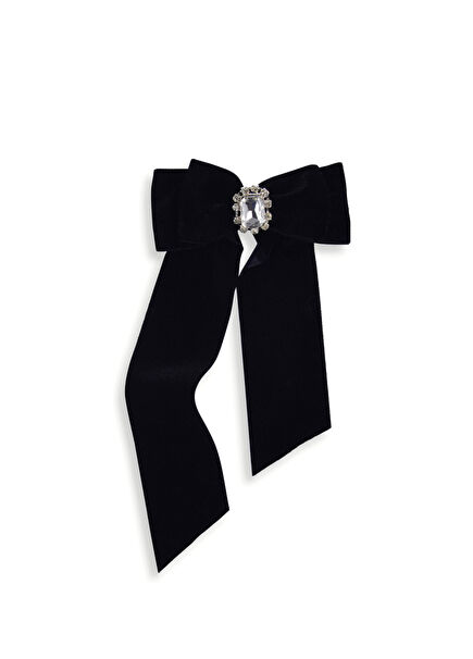 Broque Black Velvet Bow Siyah Kristal Taşlı ve Kadife Kadın Toka