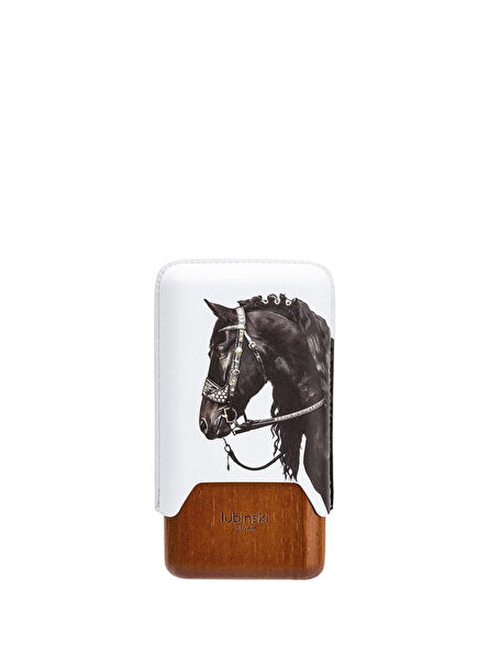 Year Of Horse Beyaz 62 Ring Deri Üçlü Sedirli Puro Kılıfı  