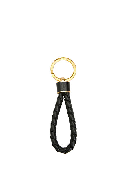 Black Gold Knit Textured Leather Keychain