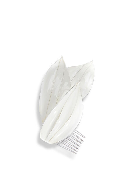 Laden Yaprak Desenli Kırık Beyaz Gelin Duvak Aksesuarı