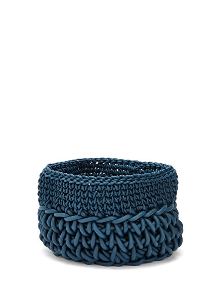 Cilindro Lacivert Örgü Dokulu Sepet