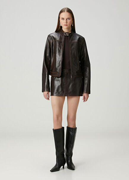 Dark Brown Mini Leather Skirt